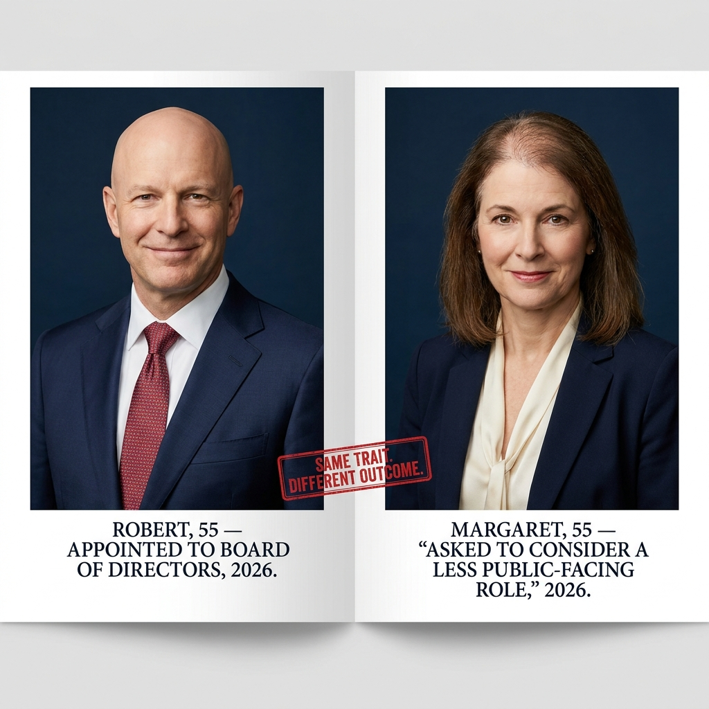 Robert, 55 — appointed to board. Margaret, 55 — asked to consider a less public-facing role. Same trait. Different outcome.